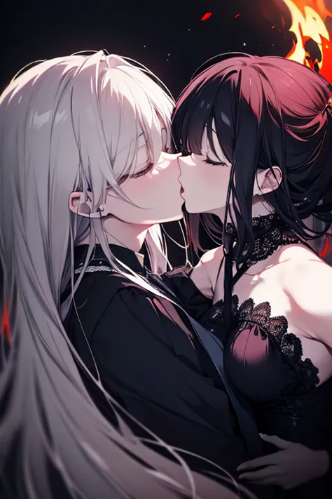 Kissing Without Breathing、Drowning、Kissing Moments You Want to Be Broken、Fierce Passion、Desperate Love、Dangerous Relationships Women's Upper Body、Saggy Hair、Closed eyes、Open Mouth High Quality、realistic、realistic texture、UHD、 4K、Ultra Fine Dense in the Dar...