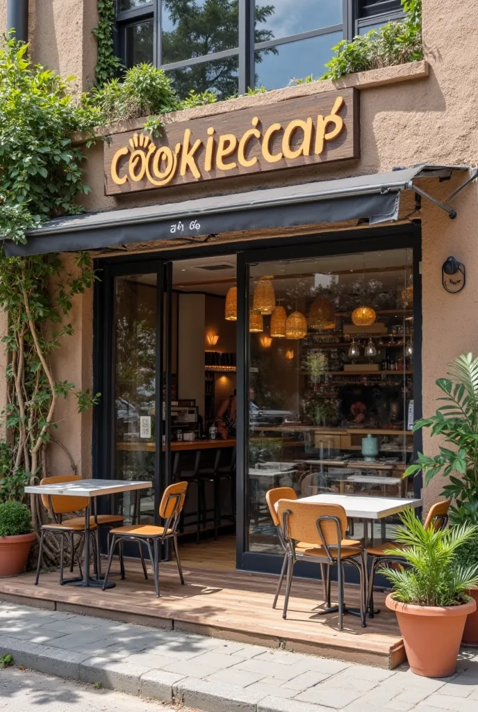 a coffee shop in Urb. La Moderna in Ica, This coffee shop is committed to sustainability, because in its products it tries to reduce plastic, It's an eco-friendly coffee shop, I want to see the cafeteria from the outside taking into account its location an...