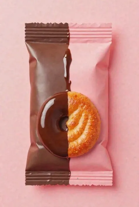 The candy envelope has two colors on the left side, brown, the right side is pink, with a chocolate sauce body on the top in the pastry bag, the other half is strawberry sauce in the middle. The candy envelope is written as the big 2 in 1 waton for others ...