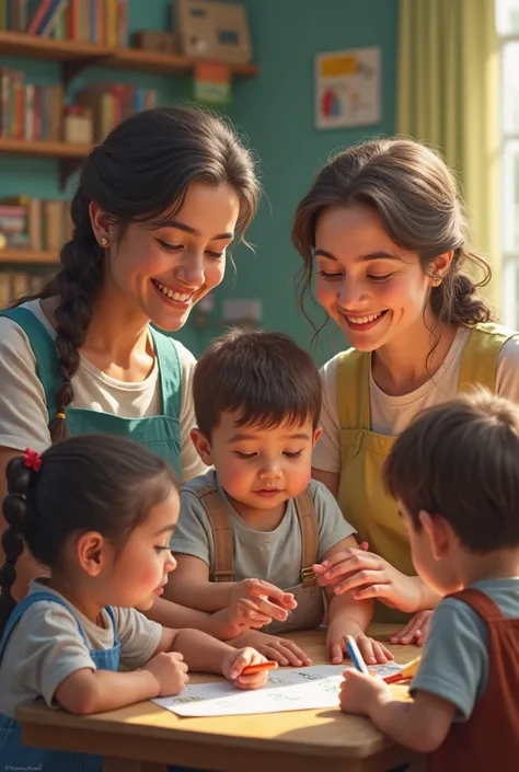 Both Agazzi Sisters working in the preschool classroom with their method 