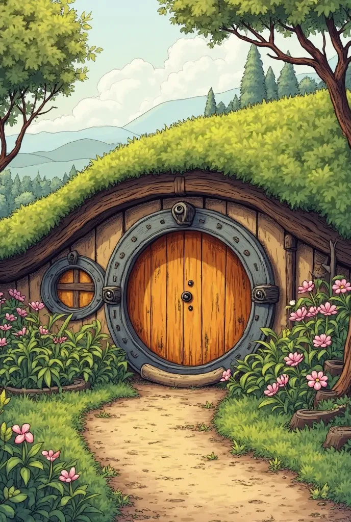 Draw the Hobbit's house in a way that looks like a  drawing it and not an AI