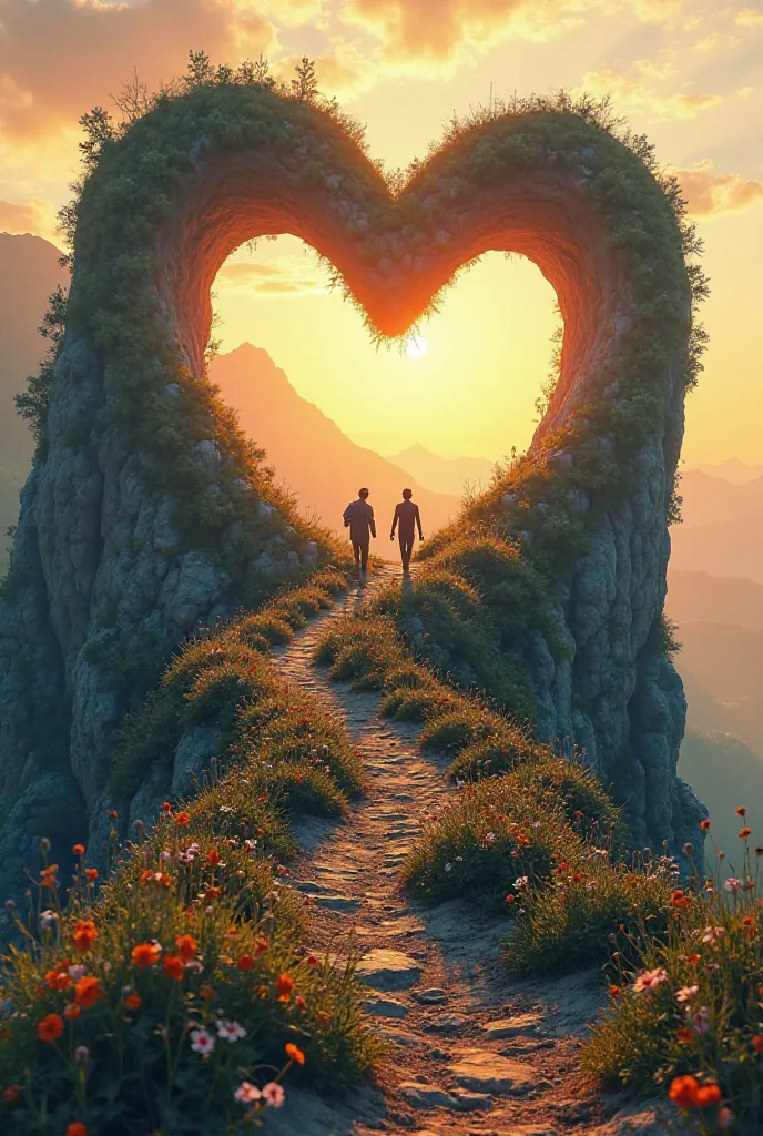 A trail climbing a heart of two men