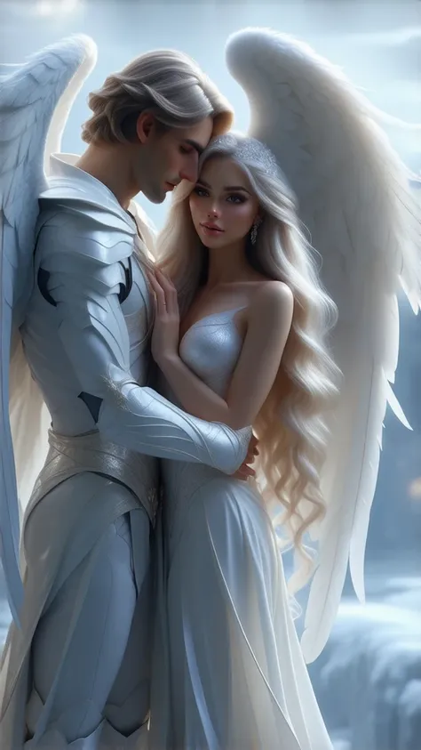       fantasy　  beautiful angel couple　actual 4k8k long hair,  Gold, high resolution, masterpiece, Highest quality, high definition model, high detail, textured skin, ultra high definition, 