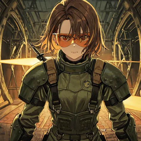 girl,short brown hair and strong eyes. Always wear combat uniforms.