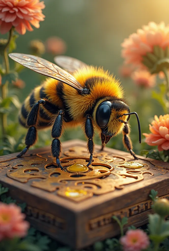 A bee solving a puzzle to get food