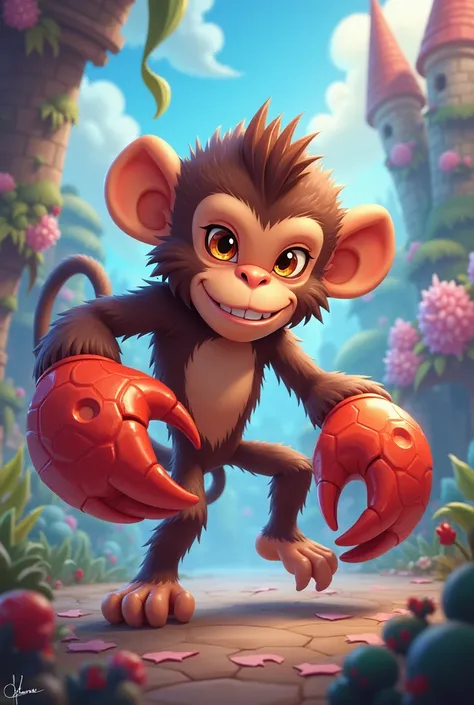 Monkey in the style of the game Bloons TD 6, with crab claws 