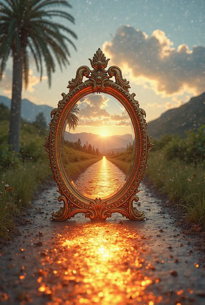 The mirror that causes hot air with sunlight against the floor, At the end of a road 