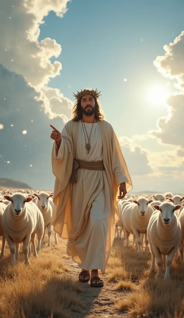 A highly detailed and ultra-realistic 8k image of Jesus Christ, depicted as he is commonly portrayed in Latin America. He is wearing traditional biblical-era clothing, including a flowing beige robe, a cloth belt, and simple sandals. A meticulously detaile...