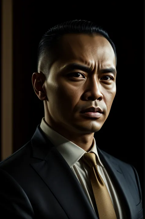 beautiful oil matte portrait painting, mafia boss at his 30s new york office desk, indonesian man, wonderful masterpiece highly detailed, beautiful cinematic light deep focus, elegant, digital painting, smooth, sharp focus, golden ratio, dramatic illuminat...