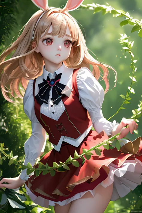  Super High Definition、real photo、( extremely detailed CG Unity 8K wallpaper 、masterpiece)、(Best lighting、vest shadow、very delicate and beautiful)、Ultra Details、《Alice in Wonderland wearing a red skirt and white blouse 1.2》、《petite baby-faced beauty with b...