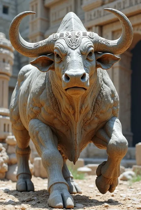 sculpture of a stone bull in a heroic position of motion, ancient civilizations