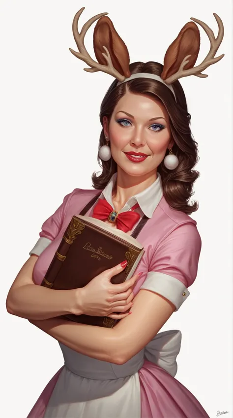 a cartoon picture of a woman with a book and antlers, ( waitress ) girl, lois van baarle and rossdraws, lois van rossdraws, beautiful character painting, high quality fanart, realistic schoolgirl, highly detailed exquisite fanart, :: rossdraws, in the art ...