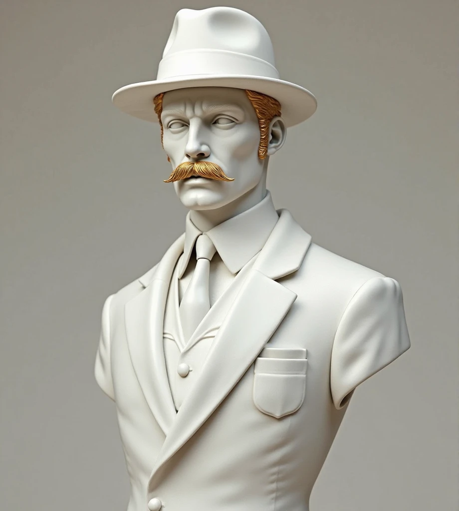 Doctor with suit and hat and short mustache all made of marble with gold