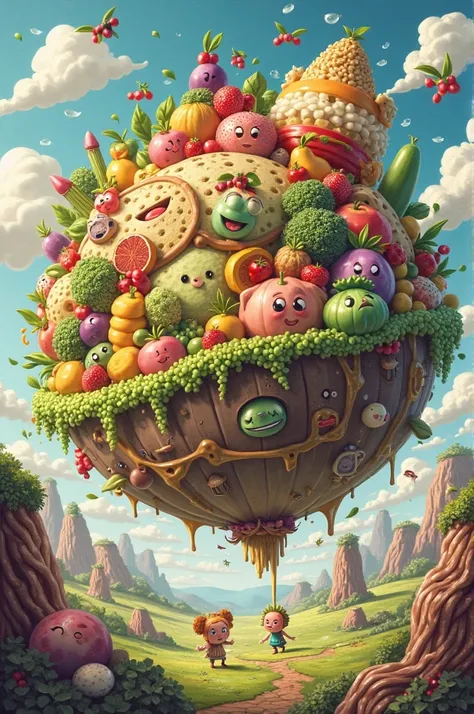 A cartoon planet made of food 