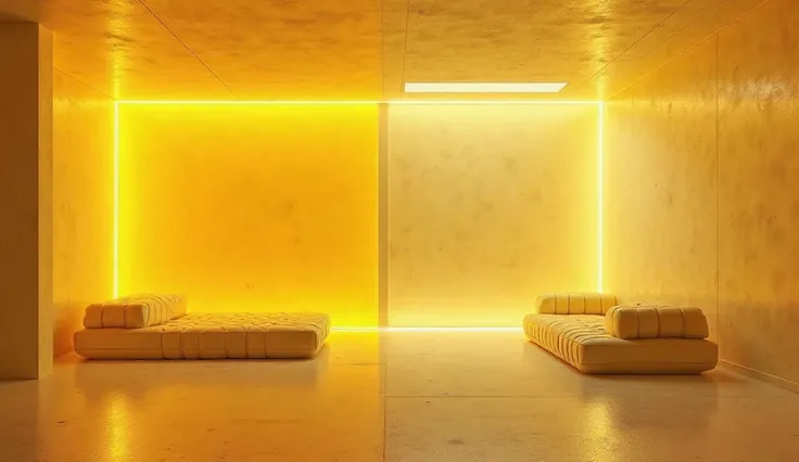 Futuristic landscape room yellow mustard neon lights 