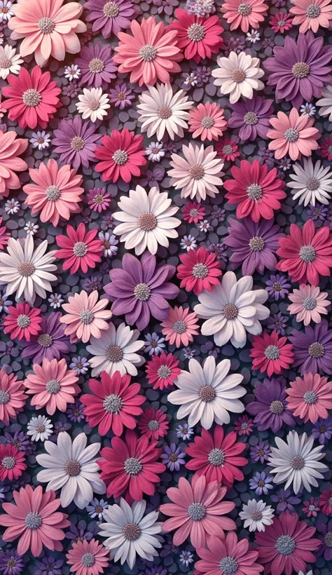  fresh maroon and white and purple and hot pink color very small  flowers pattern ,no space,super detailed art,flat lay view