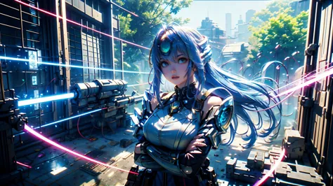 Highest quality、masterpiece、Ultra A high resolution、(photorealistic:1.4)、1 girl、light blue hair、 straight hair ,  SHINY AND CLEAN HAIR 、 White Shiny Skin 、 sexy cyberpunk girl 、(( cyberpunk person ))、shadow、octane rendering、Ultra Sharp、 in bikini 、 fibergl...