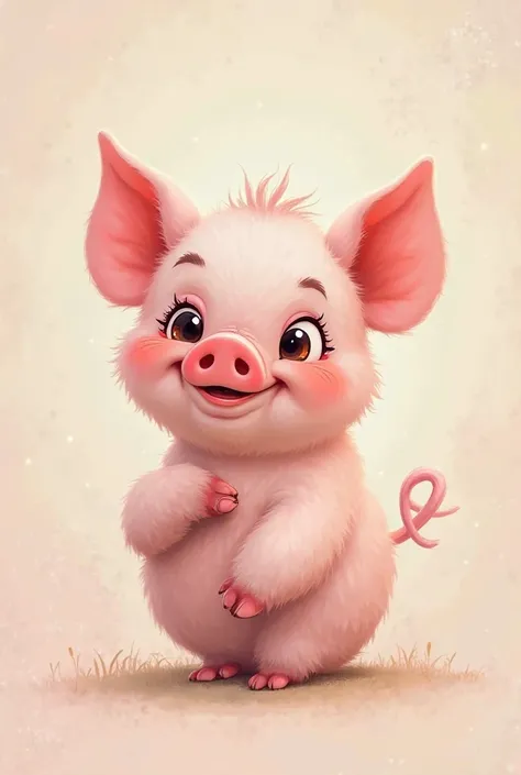 Make me a little piggy turning to the right and winking