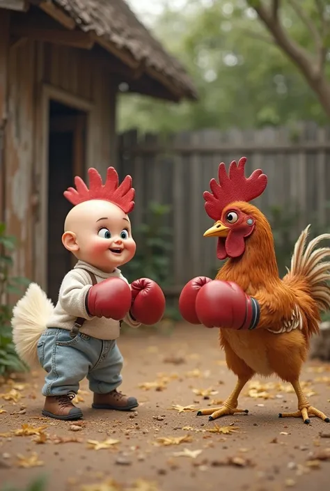 Create a video of a baby and a chicken boxing