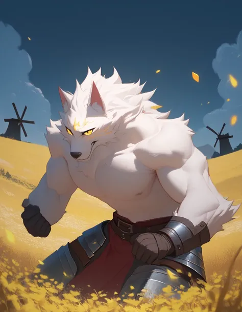 

 A handsome furry guy，   masterpiece，  alone，The adult's，   Cool Poses  ， The white werewolf，   strong physique， and golden eyes ， Medieval Knight Armor ，has armor all over。 Sabre ，4K， 8,000， high resolution ，  masterpiece：1.2），  Super Fine ， Detailed Ey...