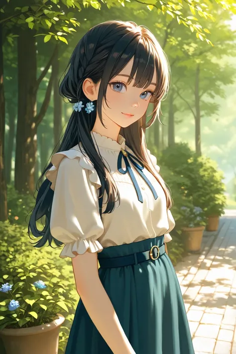  anime, delicate writing,High quality texture, solo,one girl,cute,big enough chest,random hairstyles,Dark, calm hair color,spring,outside,random fun-looking big poses,(( random angles))