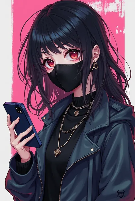 anime girl with dark hair and a mask holding a cell phone, 2 d anime style, 2022 anime style, 2 0 2 2 anime style, anime style character, style anime, trigger anime artstyle, modern anime style, wearing cyberpunk streetwear, anime styled, anime style only,...