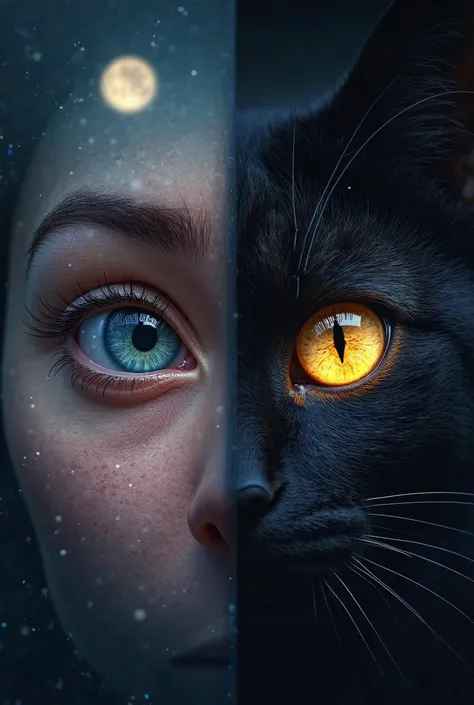 split screen comparison of human vision vs cat night vision 