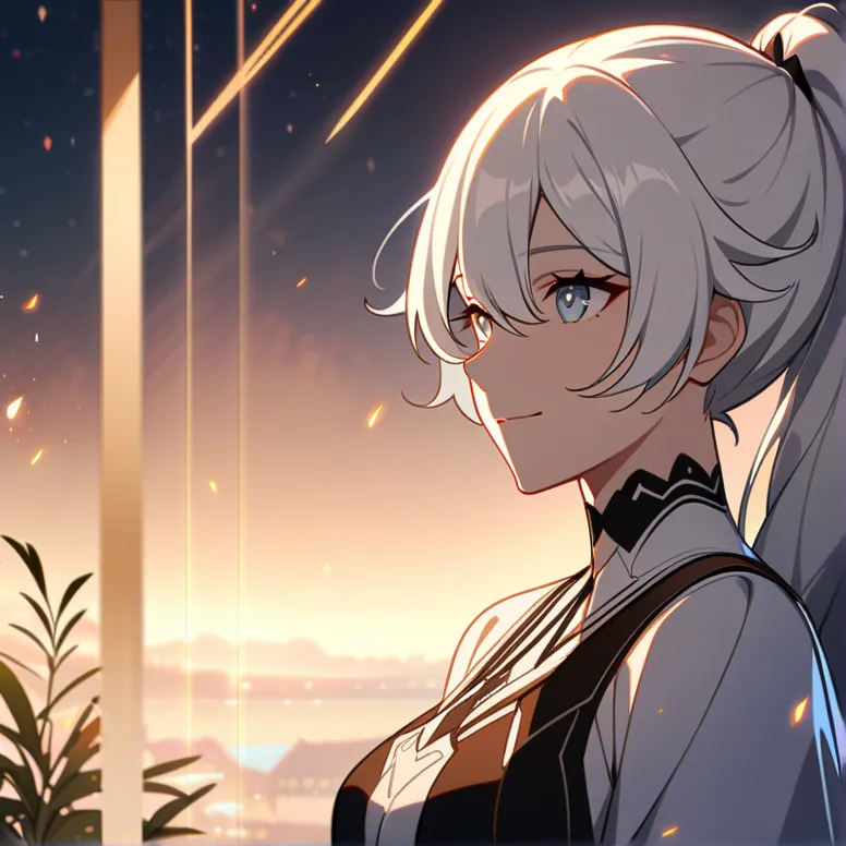 One girl, Kiana Kaslana \(Hersher of the End), Honkai Impact 3, ponytail, smile, (Very fine grain:1.37), (Diamond shaped iris:1.5)