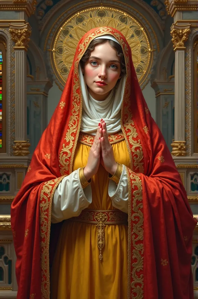 image of the Catholic saint Saint Helena with red and yellow robes