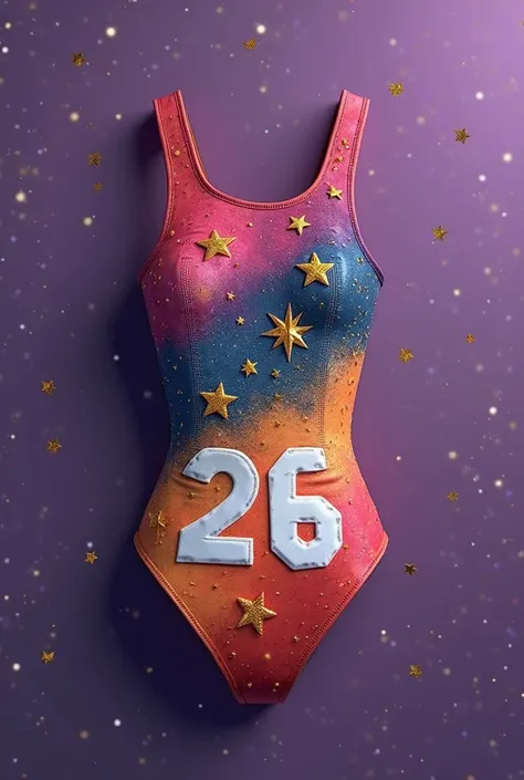 Create a dive for students, that contains the color purple and three golden stars somewhere, Also the big number 26 on the back