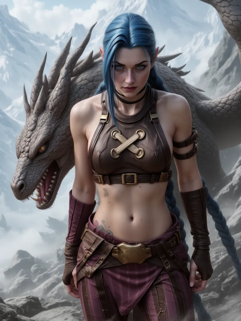 A Valkyrie warrior in leather armor with brown and gold details with her golden-black pet dragon with lightning .  captivate the viewer and transport them to a world full of fantasy