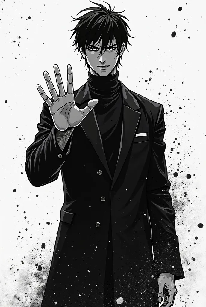 black and white manga character raising 3 fingers 