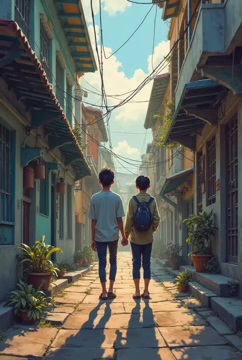 there is a digital painting of a couple standing next to a building, album art cover, official artwork, realism artstyle, official fanart, fanart, realism art, sakimi, inspired by Galen Dara, semi realism, inspired by Rudy Siswanto, inspired by Genco Gulan...