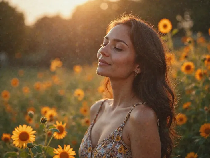 (Lifestyle photography:1.2), ultra quality, detailed, HQ, portrait, professional photo, ((medium_shot)), BREAK,  latina woman, breathing, on a garden with flowers, enjoying peacefully ((at garden)), portrait, detailed face, outdoors, ((gods rays)), sfw,((m...