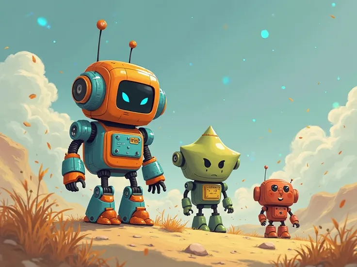 Little robot with stray stars

characters:

1. Robo (robo) — Adventure-loving little robot


2. Luma (front) — Little star falling from the sky


3. Elder Ava (Elder Nova) — The Wise Old Star


4. Wind Spirit (The Wind Spirit) — The spirit of the wind that...