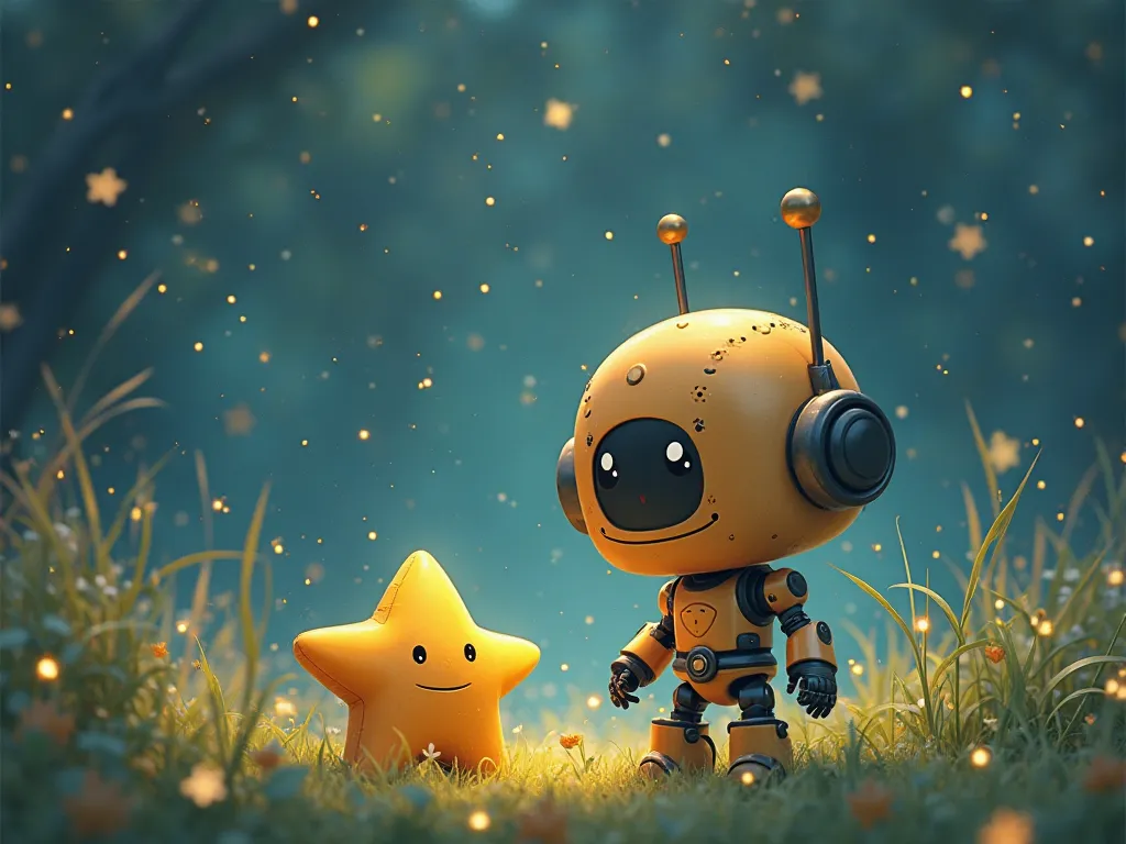 Little robots with stray stars

characters:

1. Robo (robo) — Adventure-loving little robot


2. Luma (front) — Little star falling from the sky


3. Elder Ava (Elder Nova) — The Wise Old Star


4. Wind Spirit (The Wind Spirit) — the spirit of the wind tha...