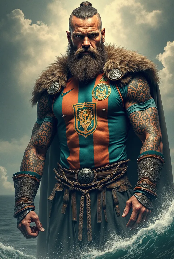 Tattoo of a Viking wearing the Grêmio shirt 