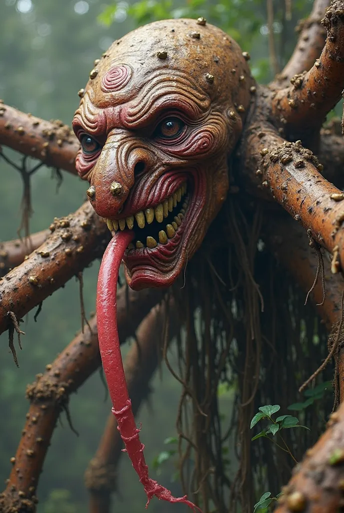 So let's me introduce the kukujiao man. It is a create with a human looking tribal mask for its face, with huge nose he used to sniff out its victim, a long thin tounge, it has eight long spider like limps with human heads attached to the end. Its is brown...