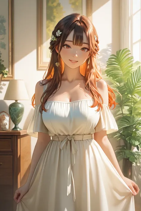 High quality texture, solo,one girl,Big Breasts,cute,random hairstyles,Dark, calm hair color,spring,outside,springのアイテム