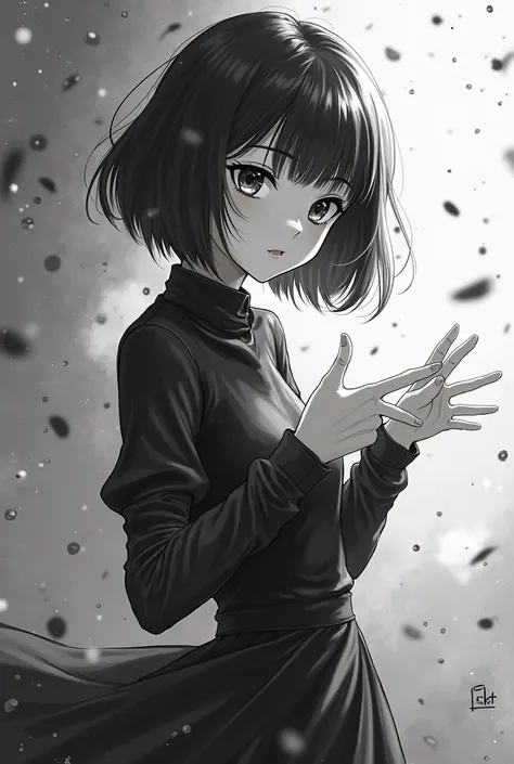 black and white girl anime character presenting pose