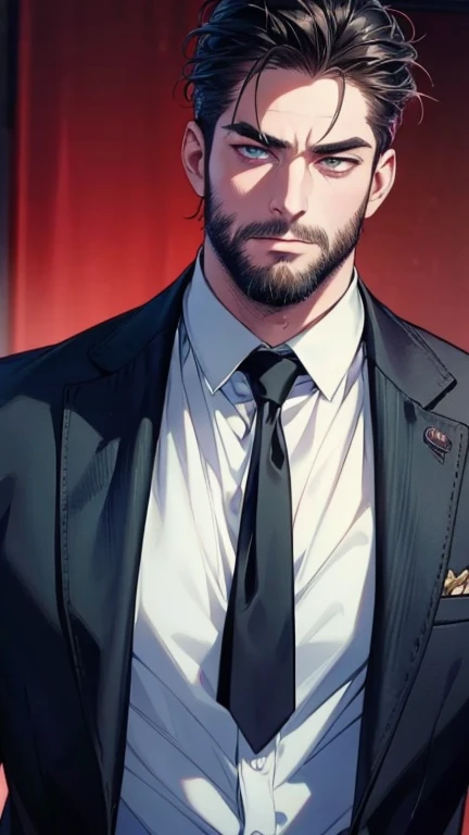 (  Idiot  ,4K,8k,     highres,  masterpiece:1.2),     ultra-detailed,(Realistic,photoRealistic,photo-Realistic:1.37),36-year-old man,3 day beard,cute anime ,Portraits,strong,masculine,     dark hair,sharp jaw,          mesmerizing eyes          ,     perfe...