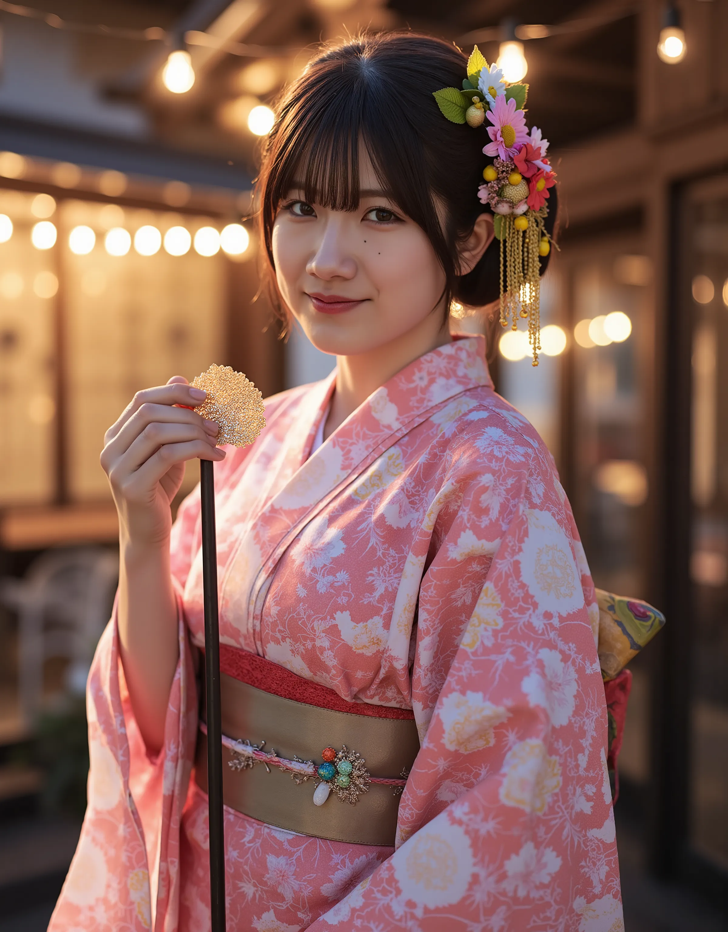 ((( best quality )))、((('s greatest masterpiece)))、Beauty Painting、 8k、 beautiful women:20 years old: Exact Anatomy、Japanese hairstyle、( beautiful patterned and colored yukata)、best hair and skin texture、 photorealistic sticks 、 natural light、Full Body Vie...