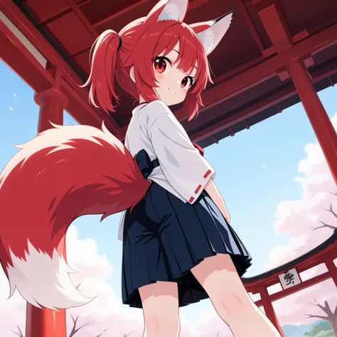 (masterpiece, best quality:1.4), (8k, ultra-detailed, anime style:1.2), cute young girl,  Fluffy fox ears, Fluffy fox Tail,:1.6), big eyes, small nose, detailed hair, (wearing Japanese white clothes:1.6), BREAK (red short hakama:1.4), bright and colorful b...