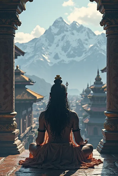 Lord Shiva in Kathamandu also himlayas in the distant, add more dark value.  Make shiva a bit smaller and blend as he is in Patan, Nepal. Add bit more himalayas