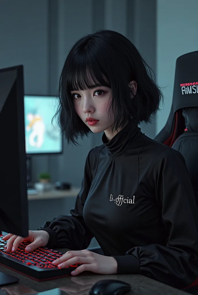 I would like a gamer on the PC with the black hair 
And the color black with the blouse with the name Li_Official 
