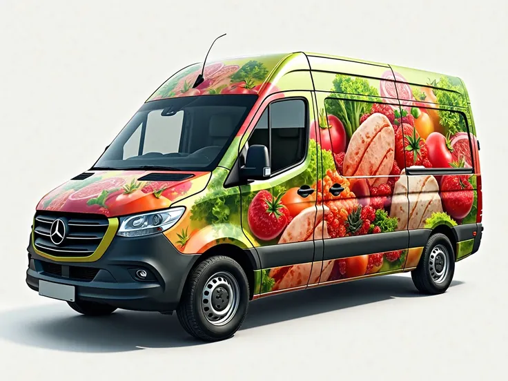 vegetable, meat and some fruit mix design. i wanna to do warpping sticker for van body