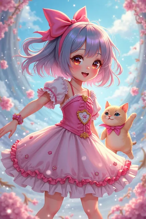 Cute girl anime pose magical girl cat