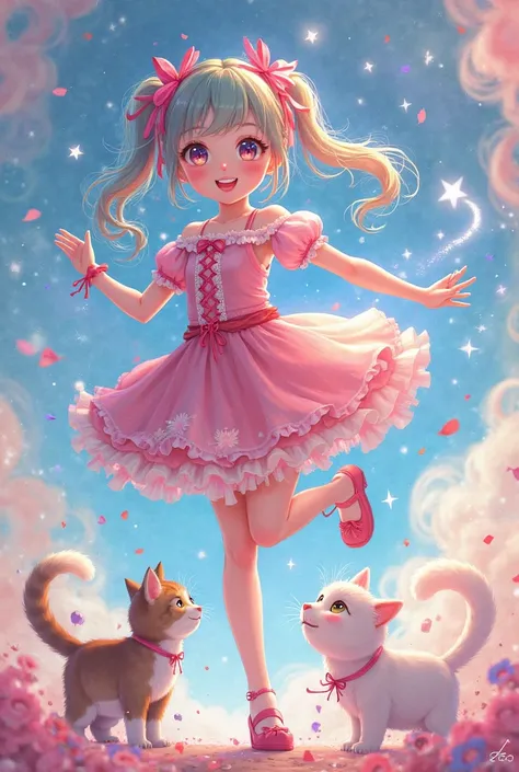 Cute girl anime pose magical girl cat