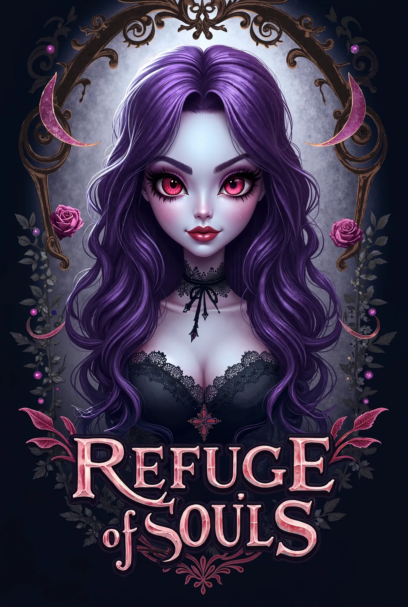 Pink funeral home logo inspired by Monster High's Draculaura, Gothic that it is called The Refuge of Souls