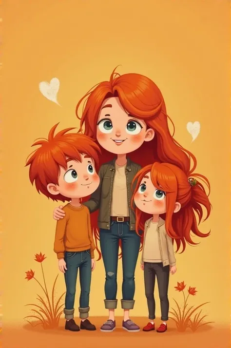 Orange heart with 2 s and their mom all them with ginger hair 